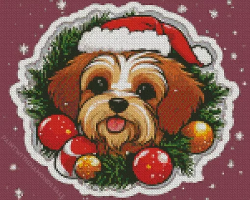 Tibetan Terrier Wearing Santa Hat Diamond Painting