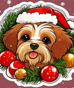 Tibetan Terrier Wearing Santa Hat Diamond Painting