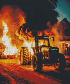 Tractor Burning Diamond Painting