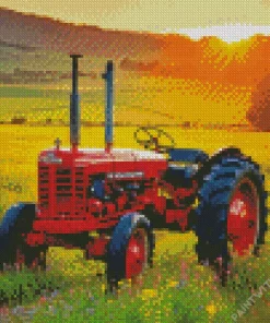 Tractor In A Meadow Diamond Painting