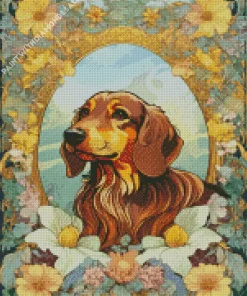 Vizsla Dog In Flowers Diamond Painting