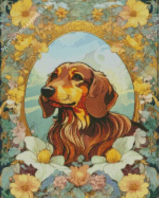 Vizsla Dog In Flowers Diamond Painting