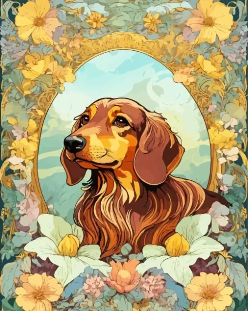 Vizsla Dog In Flowers Diamond Painting