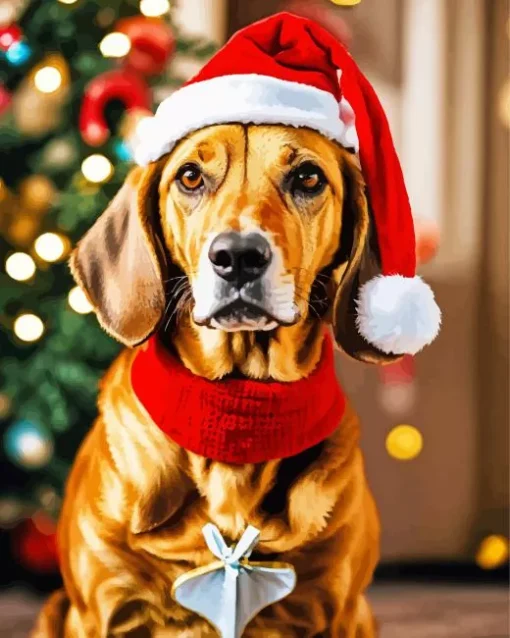 Vizsla In Santa Hat Diamond Painting