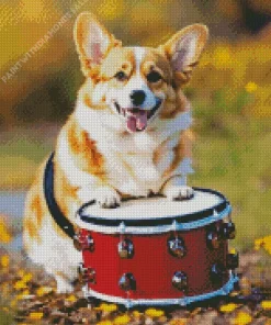 Welsh Corgi Playing A Drum Diamond Painting