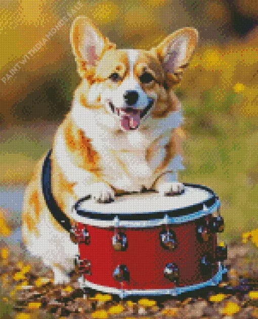 Welsh Corgi Playing A Drum Diamond Painting