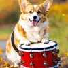 Welsh Corgi Playing A Drum Diamond Painting