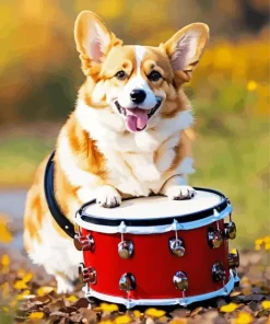 Welsh Corgi Playing A Drum Diamond Painting