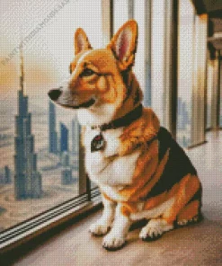 Welsh Corgi With Burj Khalifa Diamond Painting