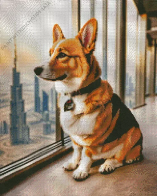 Welsh Corgi With Burj Khalifa Diamond Painting