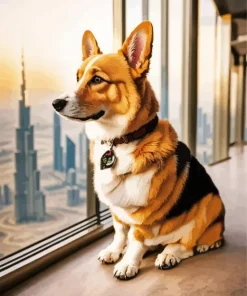 Welsh Corgi With Burj Khalifa Diamond Painting