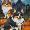 Welsh Corgi With Halloween Pumpkins Diamond Painting