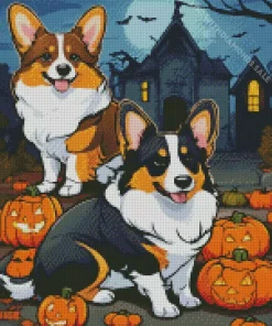 Welsh Corgi With Halloween Pumpkins Diamond Painting