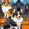 Welsh Corgi With Halloween Pumpkins Diamond Painting