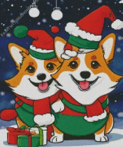 Welsh Corgi With Santa Hats Diamond Painting