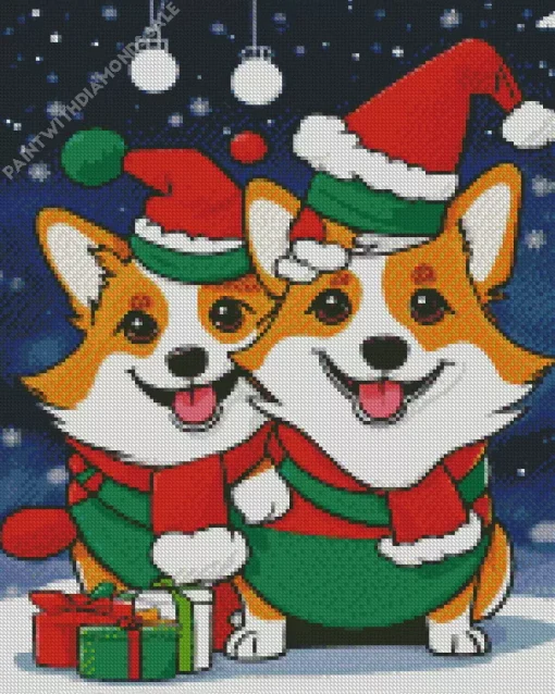 Welsh Corgi With Santa Hats Diamond Painting