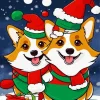 Welsh Corgi With Santa Hats Diamond Painting