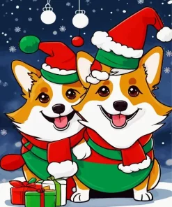 Welsh Corgi With Santa Hats Diamond Painting