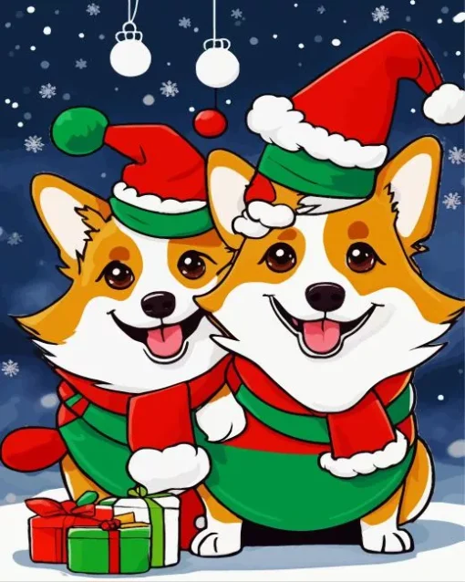 Welsh Corgi With Santa Hats Diamond Painting