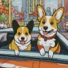 Welsh Corgis In A Car Diamond Painting