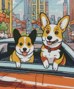 Welsh Corgis In A Car Diamond Painting