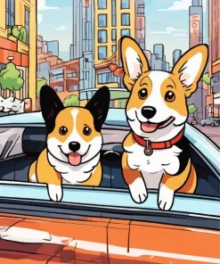 Welsh Corgis In A Car Diamond Painting