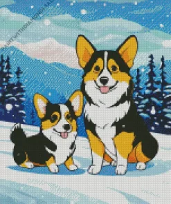 Welsh Corgis In Snow Diamond Painting