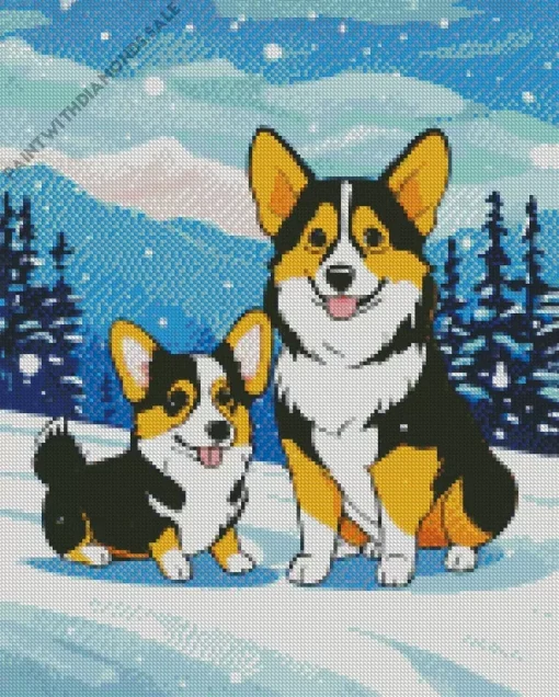 Welsh Corgis In Snow Diamond Painting