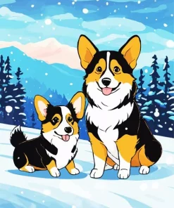 Welsh Corgis In Snow Diamond Painting