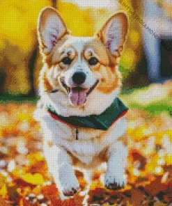 Welsh Corgis Playing In Leaves Diamond Painting