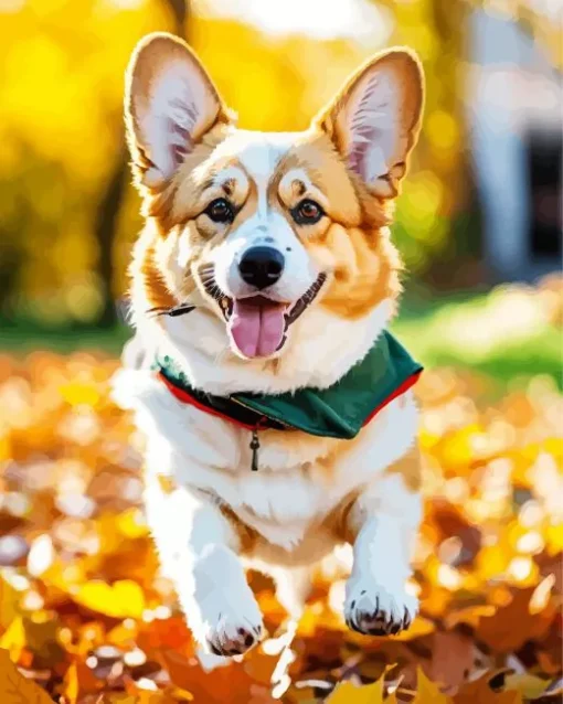 Welsh Corgis Playing In Leaves Diamond Painting