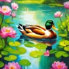 Wood Duck And Pink Flowers Diamond Painting