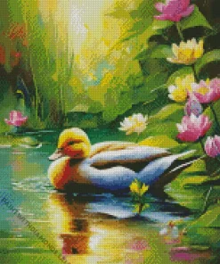 Wood Duck With Flowers Diamond Painting