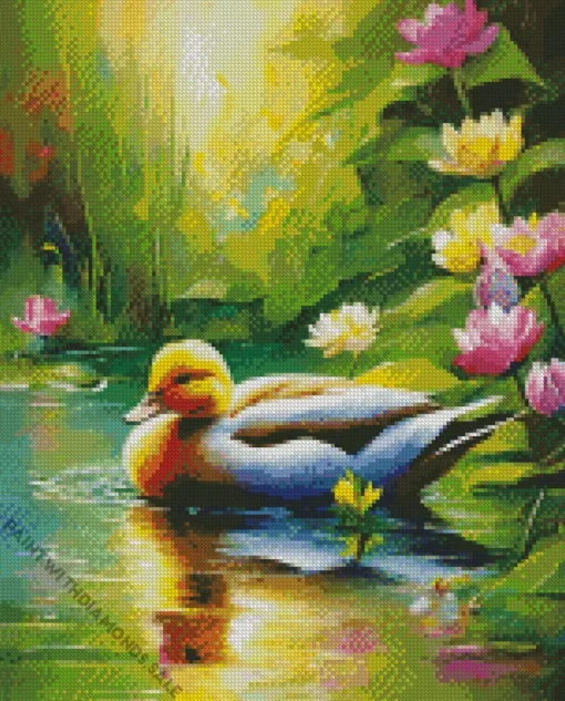 Wood Duck With Flowers Diamond Painting