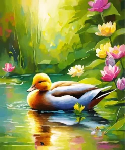 Wood Duck With Flowers Diamond Painting