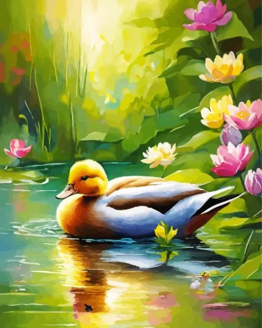 Wood Duck With Flowers Diamond Painting