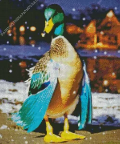 Wood Duck With Snow Falling Diamond Painting