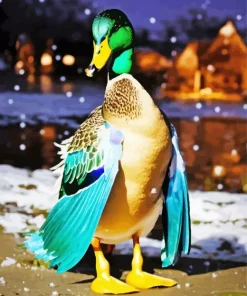 Wood Duck With Snow Falling Diamond Painting