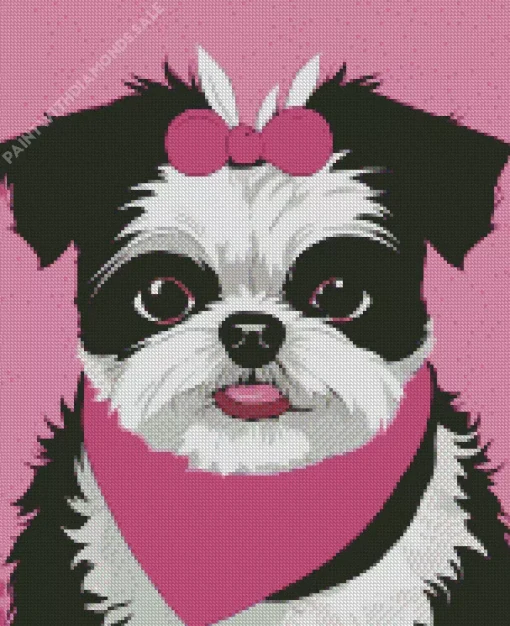 Zuchon Dog With A Bow Diamond Painting