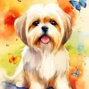 Zuchon Dog With Butterflies Diamond Painting