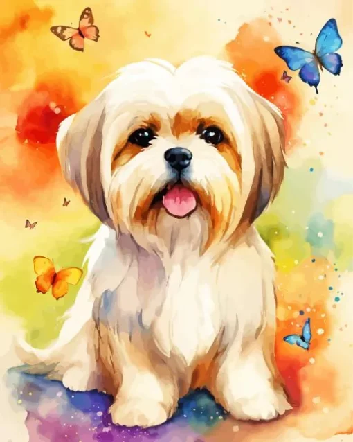 Zuchon Dog With Butterflies Diamond Painting