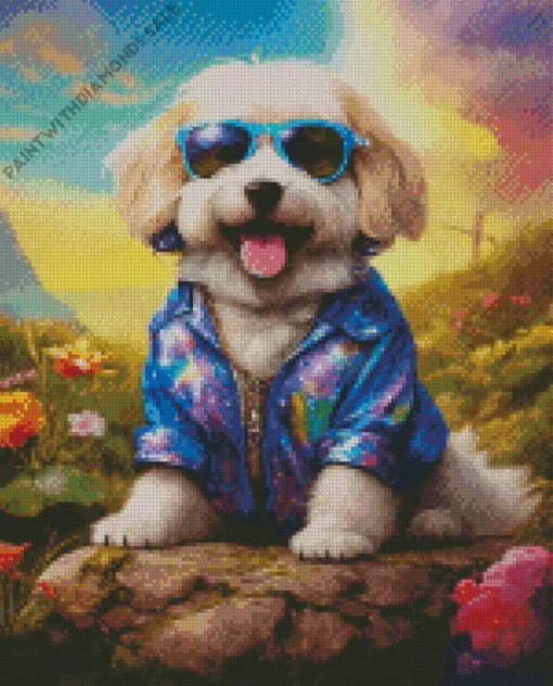 Zuchon Dog With Sunglasses Diamond Painting