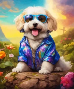 Zuchon Dog With Sunglasses Diamond Painting