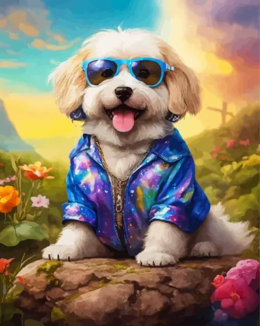 Zuchon Dog With Sunglasses Diamond Painting