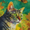 Abstract Tabby Cat With Butterflies Diamond Painting