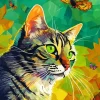 Abstract Tabby Cat With Butterflies Diamond Painting