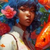 Afro Girl With Koi Fish Diamond Painting