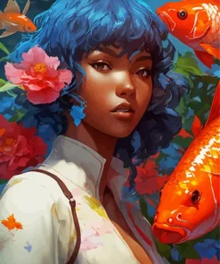 Afro Girl With Koi Fish Diamond Painting