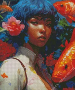 Afro Girl With Koi Fish Diamond Painting