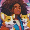 Afro Girl With Welsh Corgis Diamond Painting